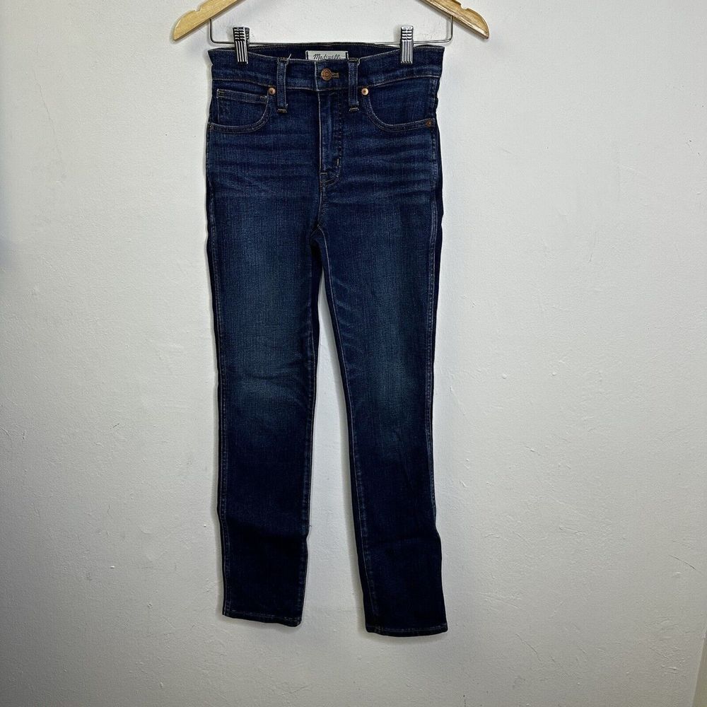 Madewell Slim Straight Womens Blue Jeans Size 24 Dark‎ Wash Denim Mid Rise